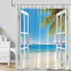 Shower Curtains Beach Scenery Curtain Ocean Tropical Palm Tree Window Nature Landscape Polyester Fabric Bathroom Washable