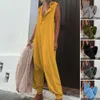 Kadın Tulum Kolsuz Düğmesi Clre Hooded Playsuit Düz Renk Gevşek Yaz Pamuk Karışımı Lady 240509