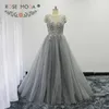 Robes de fête rose moda robe de soirée en dentelle gris argenté 3d fleurs longues robe de bal longue formel