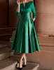 Runway Dresses Elegant A-Line womens cocktail dress minimalist formal occasion dress 3/4 long sleeves tea length solid satin pleatsL2405