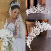 Headpieces Luxury Bridal Crown Wedding Hair Accessories White Ivory Long Crystal Beaded Bling Church Gorgeous Designer Style Saudi Duba 2792