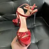 Sandały 2024 Ręcznie robana platforma dla kobiet szpilki na wysokie obcasy otwarte palce u nogi ładne crack czerwone buty na imprezę Panie US plus size 5-20