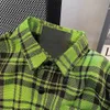 2024 Strip Stripe High Street American Green Green Hiphop Dequered Shirt Coat Women’s Autumn Loose Long Sleeved Top