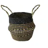 Bamboo Storage Baskets Foldable Laundry Planter Straw Patchwork Wicker Rattan Seagrass Belly Garden Flower Pot Handmade Baskets Garden 32CM