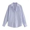 Blouses Women's Blouses Wear Top Femme Shirt Cardigan à imprimé rayé Elegant pour chemisier avec collier de redressement long printemps