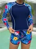 Женские купальники 2024 с длинным рукавом Rashguard Swimsuit Женщины тропические отпечатки две кусочки.