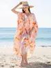 Boho Retro Rose Floral Print Swimsuit Cover Up Up 2024 Half Mancheve Summer Sorting Bikini Cardigan Holiday Long Beach Robe Kimono