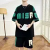 Herrespårslastbyxor Kort kostym Male Summer Solid Color Loose Tshirts and Shorts 2 Piece Set Japanese Style Outdoor Casual Tracksuit Men Q2405010