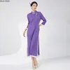 Robes décontractées miyake robe violette chinois style féminin haut de gamme 2024 Spring rétro amélioré la version Cheongsam plissée