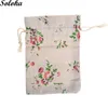 Shopping Bags 10Pcs/lot Printed Drawstring Bag Small Bunch Pocket Natural Cotton Linen Pouch Cartoon Cloth Storage Package Wholesale