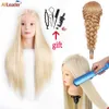 Mannequin Head Human Model Head 26 pouces Blond Blond Long Synthétique Fibre Hair Styling Training Doll Accessoires Q240510