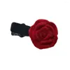 Akcesoria do włosów Śliczne czerwone aksamitne klipy róży kwiatowe spinki do włosów dla kobiet dziewczęta dekoracyjna mała mostka kwiatowa broszka H3K9