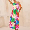 Casual Dresses Elegant Printed Women's Summer Sexy Diagonal Collar One Shoulder With Sashes Fashion Loose Female A-Line Dress