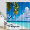 Duş perdeleri plaj manzarası perdesi okyanus tropikal palmiye ağacı pencere doğa manzara polyester kumaş banyo yıkanabilir