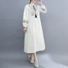 Robes décontractées broderie de style chinois en lin en coton féminin trois quarts de mode d'été femmes vintage vaches volutières ycmyunyan