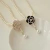 Pendant Necklaces Fashion camellia white rose necklace light luxury niche pearl ladies small fresh sweet rose flower collarbone chain pendant gift