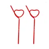 Boire des pailles 2 pcs coeur forme créative de mariage paille cocktail art en plastique dur boisson sweb bar pour la fête (rouge)