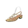 Kleding schoenen dames sandalen smal band retro dames zomer goud bruin romeinse stijl vintage gladiator op med hiel 3 cm