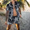 Hawaiiaanse mannen Cardigan 2pcs Sets Summer 3d Print korte mouw knop Shirts Beach Shorts Holiday Mens Daily Two Piece Suit 240507