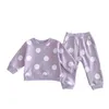 Roupas conjuntos 8471 Terno infantil da Coréia 2024 Primavera fofa de polka-dot Menina de manga comprida calça de suéter 0-4y Lazer