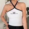 Frauen Tanks Frauen Sommer ärmellose sexy Crop Tops Y2K Graphic Girl Hängende Hals Rückenfreie Halfter Koreanische Mode Harajuku Slim White Weste