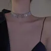 Anhänger Halsketten Französisch Retro Bling Strassbreite Chokers Halskette für Frauen Silber Farbe Metall Gürtel klobig Ketten Halsketten Schmuck Schmuck