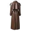 Cuir de femme Real Long Trench Coat Veste de mode femelle SheepSkin printemps automne dame 2024 Design