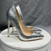 Dress Women Pumps 10Cm Pointy Toe Sliver Aligator Thin Basic Stiletto High Heels Big Size 33-45 Shoes Woman