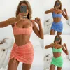 Women's Swimwear 2024 European And American Sexy Bikini Split Plaid Tube Top Three Piece Swimsuit Beach Style Summer Women