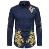 Mens casual and comfortable golden wing printed shirt is selling in 2024 slim fit long sleeved formal business shirt is fashionable 240425