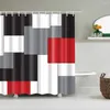 Shower Curtains Geometric Red Curtain Set With Non-slip Rug Toilet Seat And Bath Mat Black Grey Bathroom Decor Accessories Hooks