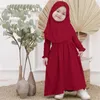 Zestawy odzieży muzułmańska szata abaya i zestaw chusty dla dziewcząt 0-5 lat czysty kolor z strojami hidżabu stroje dzieci