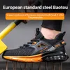 Autumn Mens Safety Shoes Orange Air Cushion Steel Toe Sports Black For Men Antismashing Industrial 240511