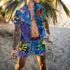Hawaiiaanse mannen Cardigan 2pcs Sets Summer 3d Print korte mouw knop Shirts Beach Shorts Holiday Mens Daily Two Piece Suit 240507