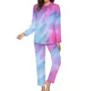 Dames slaapkleding kleurrijke borstel print pyjama's moderne kunst schattige set vrouwelijke lange mouw casual home suit big size 5xl 6xl