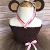 Mädchen Kleider Mädchen graue Maus Tutu Kleid Kids Häkel Tüll mit rosa Blumen und Haarbogen Kinder Geburtstagsfeier Cosplay Kostüm