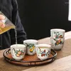 Teaware Set 5sts Ru Kiln Tea Cup Set Ceramic Hand-Painted Bowl Teacup Hushåll Master Chinese Gift