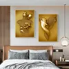 Modern Golden Metal Figure Statue Sculpture Art Posters Print Lover Canvas Paintings on The Wall Art Pictures for Home Decor 240510
