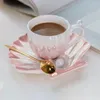 Muggar ljus lyx keramisk mugg matsal skrivbord kreativt pärla skal kaffekoppar enkel kopp och tefat modern hemdekoration