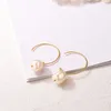 Boucles d'oreilles enveloppées Gold Couleur 12 mm Baroque Pearl Open Coil Drop Jewlry for Women Girls