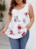 Plus size mouwloos borduurwerk patchwork slip zomer top bloemenprint mode geplooide dames blouses losse vrouw tops 240510