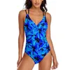 Swimwear Women's Tropical Floral Swimsuit Blue Flowers One Piece Bathing Trots Sexy Funny Rave Beach Wear plus taille