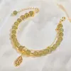 Braccialetti di collegamento Bracciale giada hetiano verde cinese per donne foglie di colore oro vintage foglie a doppio strato perline perline regali