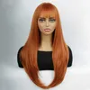 Wig Womens Wine Red Long Hair Straight bangs Chemical Fiber Full Head Set Daily Coswigs