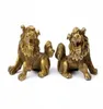Lucky Chinese Fengshui Pure Brass Guardian Foo Fu Dog Lion Standue Pair6340410