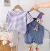 衣類セットベビーガールズ1歳の誕生日服の夏セットキッズ服の縞模様のTシャツとデニムオーバーオール幼児幼児