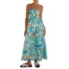 Casual Dresses Women's Long Beach Dress Sleeveless Spaghetti Strap Ruched Byst Floral Print Sling