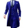 Royal Blue Long Tail Mantel 3 -teilige Smoking Gentleman Man Suits männlicher Mode Bräutigam Smoking für Hochzeitsabschluss Jacke Weste mit Hosen 317n