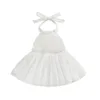 Abiti da ragazza abito a maglie per bambini elegante senza maniche cravatta a cacciatore di colore solido senza schienale tulle per 0-24m per 0-24m