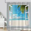 Shower Curtains Beach Scenery Curtain Ocean Tropical Palm Tree Window Nature Landscape Polyester Fabric Bathroom Washable